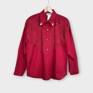 NOS Vintage Western Fringe Studded Button-Up Shirt – Red, size L